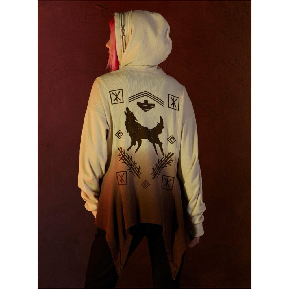 Western Boho Ombré Hoodie, Jacket Wolf Graphic, Southwestern, Tribal Large - Picture 3 of 15